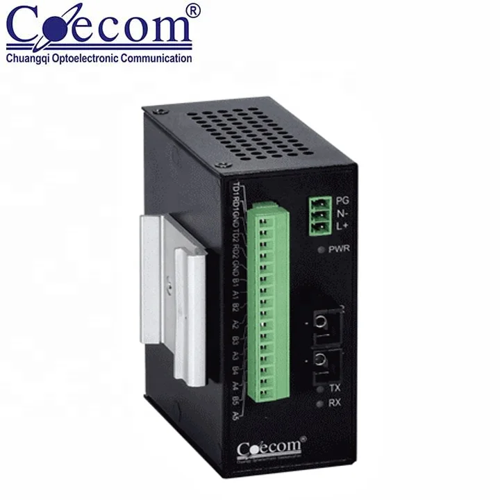 ROHS Single Channel Fiber Modem DIN RS232 / 422 / 485 Serial Port Fiber Modem Single Mode ST Fiber Modem