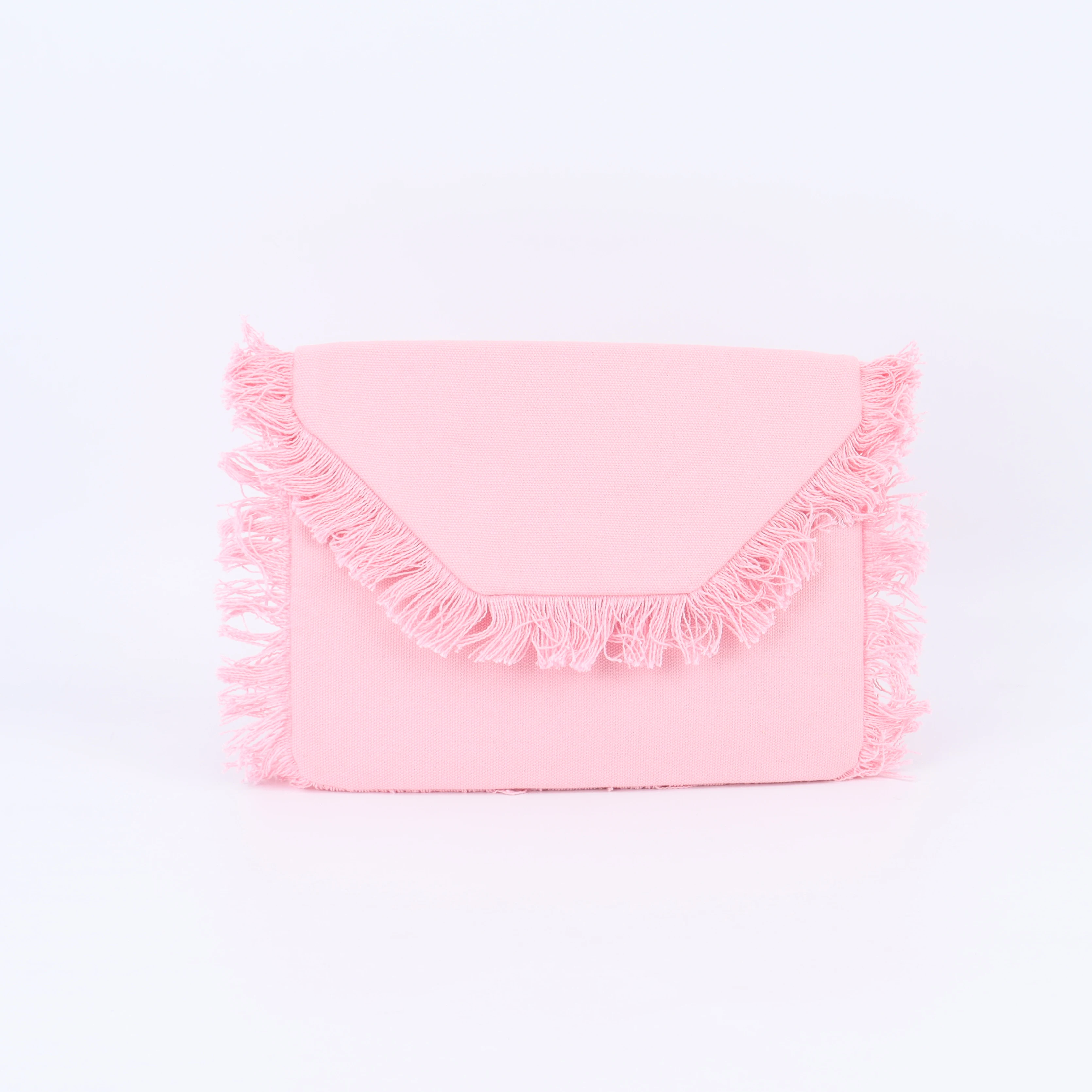 Wholesale Custom Small Plain Zipper Cotton Canvas Cosmetic Makeup Bag Canvas Clutch Bag Waterproof Canvas Tassel Envelop Bag