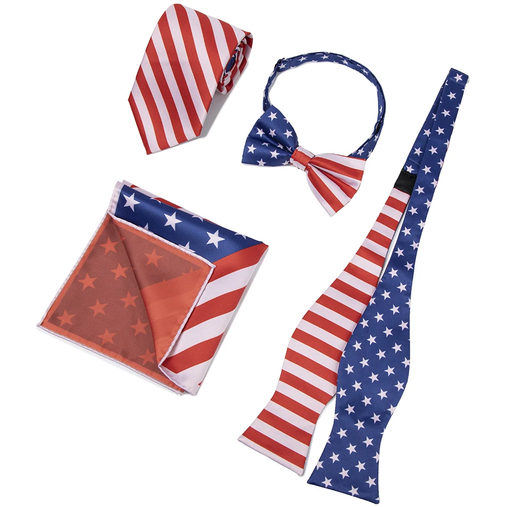 Mens American Flag Stars & Stripes Reversible Self Butterfly Bow Tie Silk feeling Printed Self tie bow tie for 4th of July
