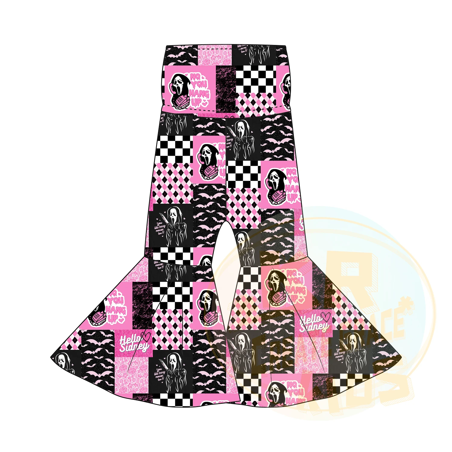 Manufacture Stylish Toddler Clothing Print Horse Poker Skull Star Boots Plaid High Waist Flares Trousers Girls Bell Bottom Pants