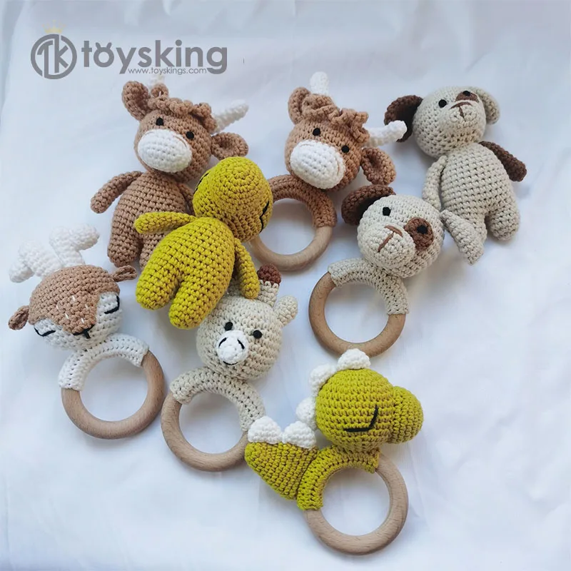 Hot Sale Customized Animal Rabbit Baby Rattle Crochet Knit Bunny Teething Sensory Toys for Babies stuffed plush toy