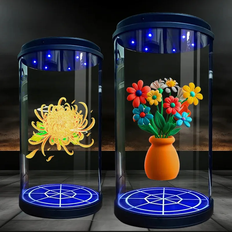 21.5 Inch Plug&Play Ai Interaction Holographic Cabinet Holo Tube 3D Hologram Cylinder Transparent Display For Exhibition Museum