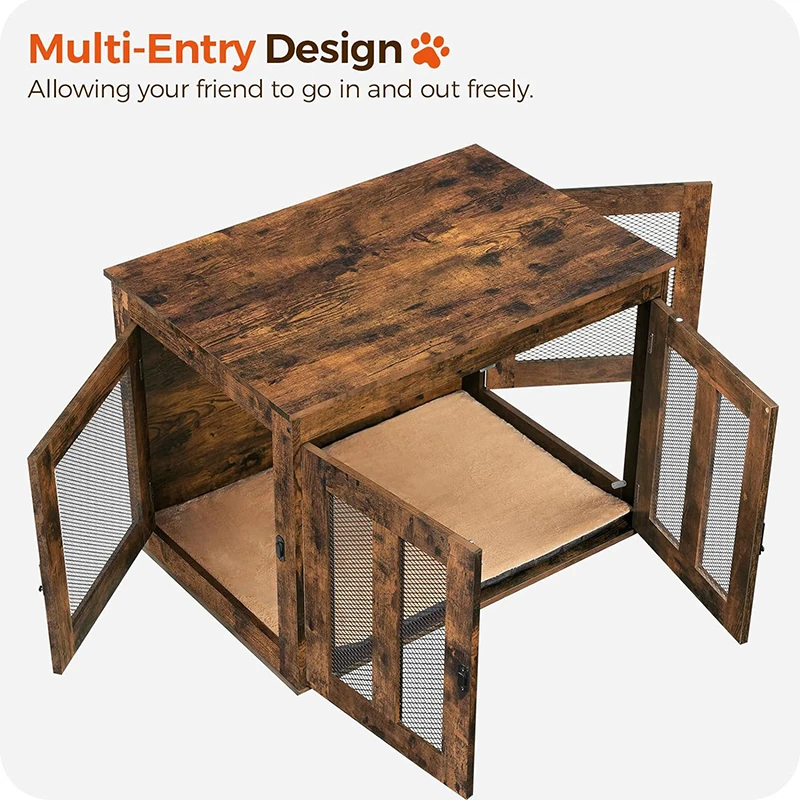 Dog Crate Furniture,  Heavy-Duty Dog Cage with Multi-Purpose Removable Tray, Double-Door Dog House, Rustic Brown
