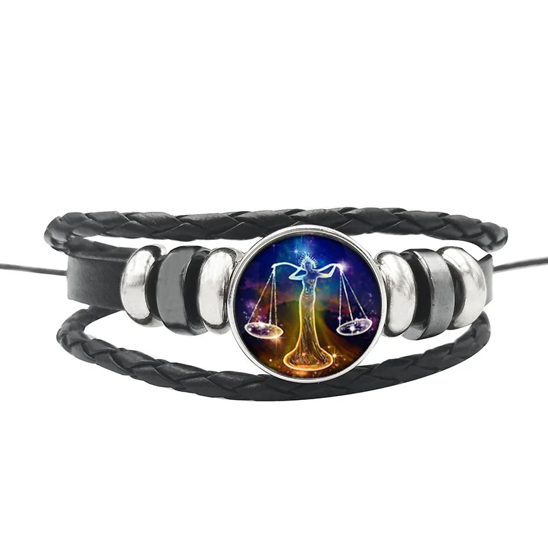 Adjustable Wrap Leather Light Luminous 12 Constellations Jewelry Zodiac Men Leather Bracelet