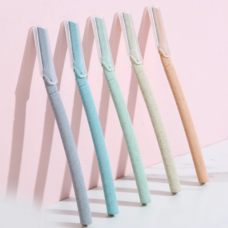 Biodegradable wheat straw with pp dermaplaning tool facial hair razor with netted blade eco-friendly eyebrow trimmer