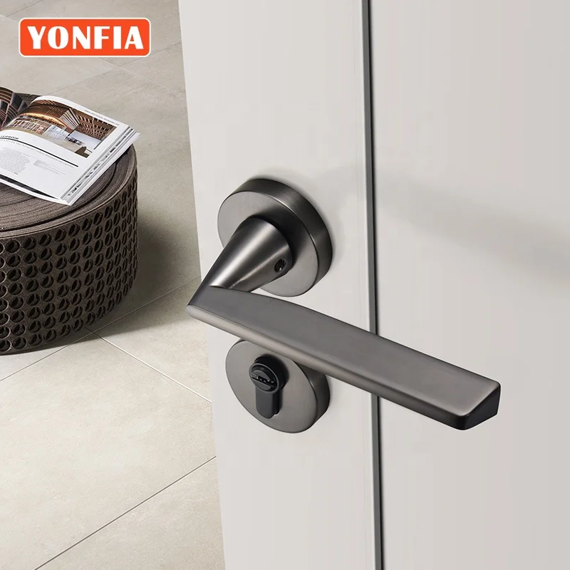 YONFIA 8048N safety black zinc alloy interior wood door handle set lever lock with brass cylinder mortise lock door handle (1600093622164)