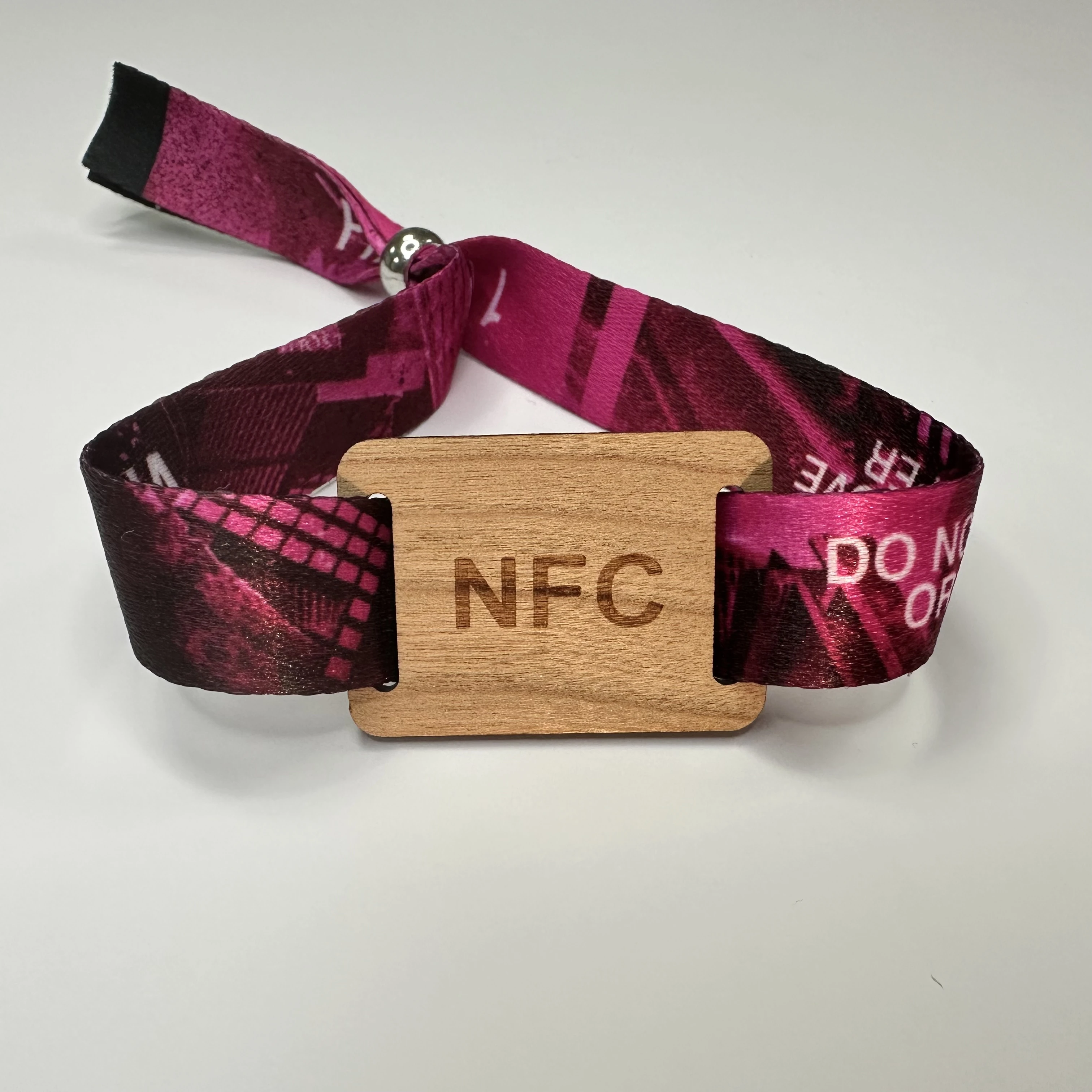 Custom  RFID chip one-time concert braided wristband with an NFC wooden dial