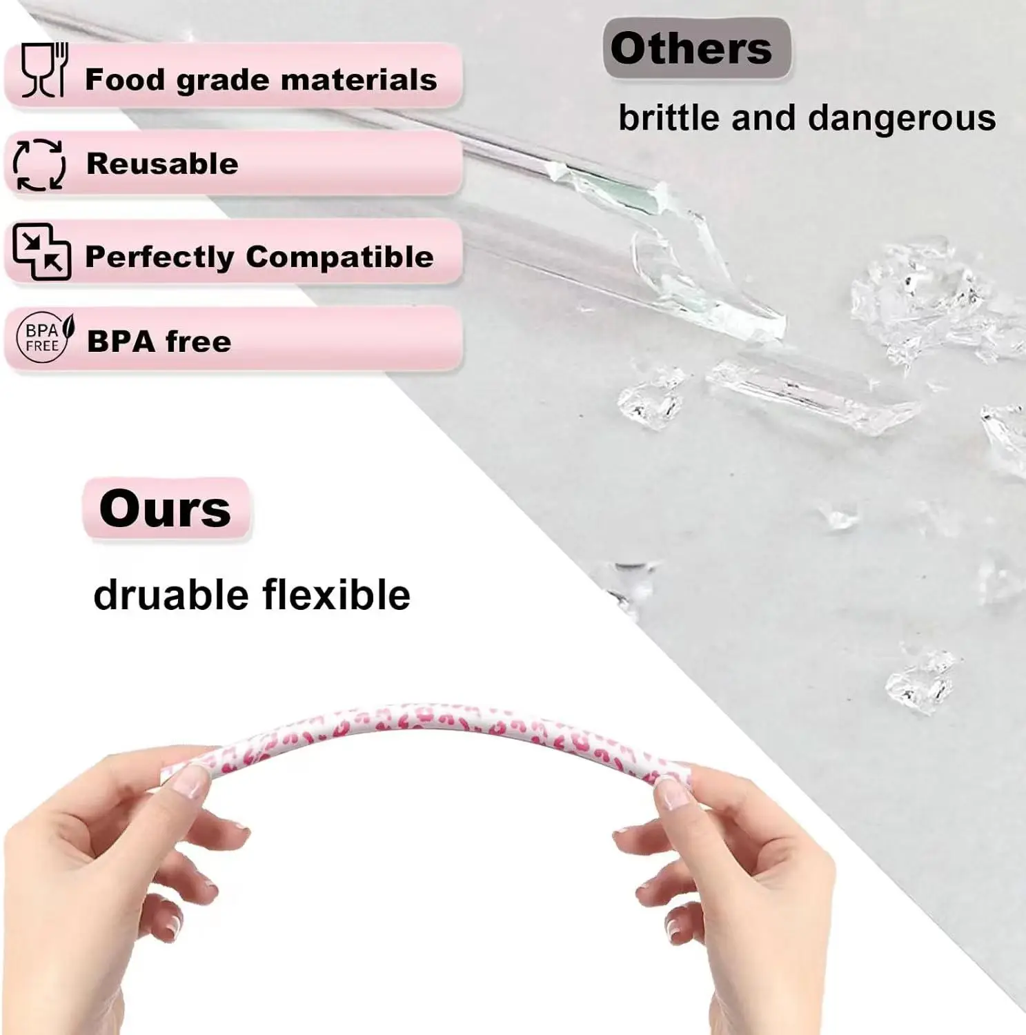 Food grade silicone straws individually packaged 4pcs/pack drinking straws leopard print cactus print reusable straws