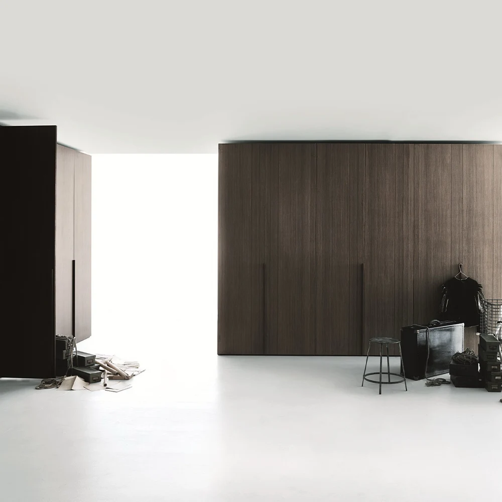 Modern walnut color wood grain design luxury MDF bedroom wardrobe Made In China