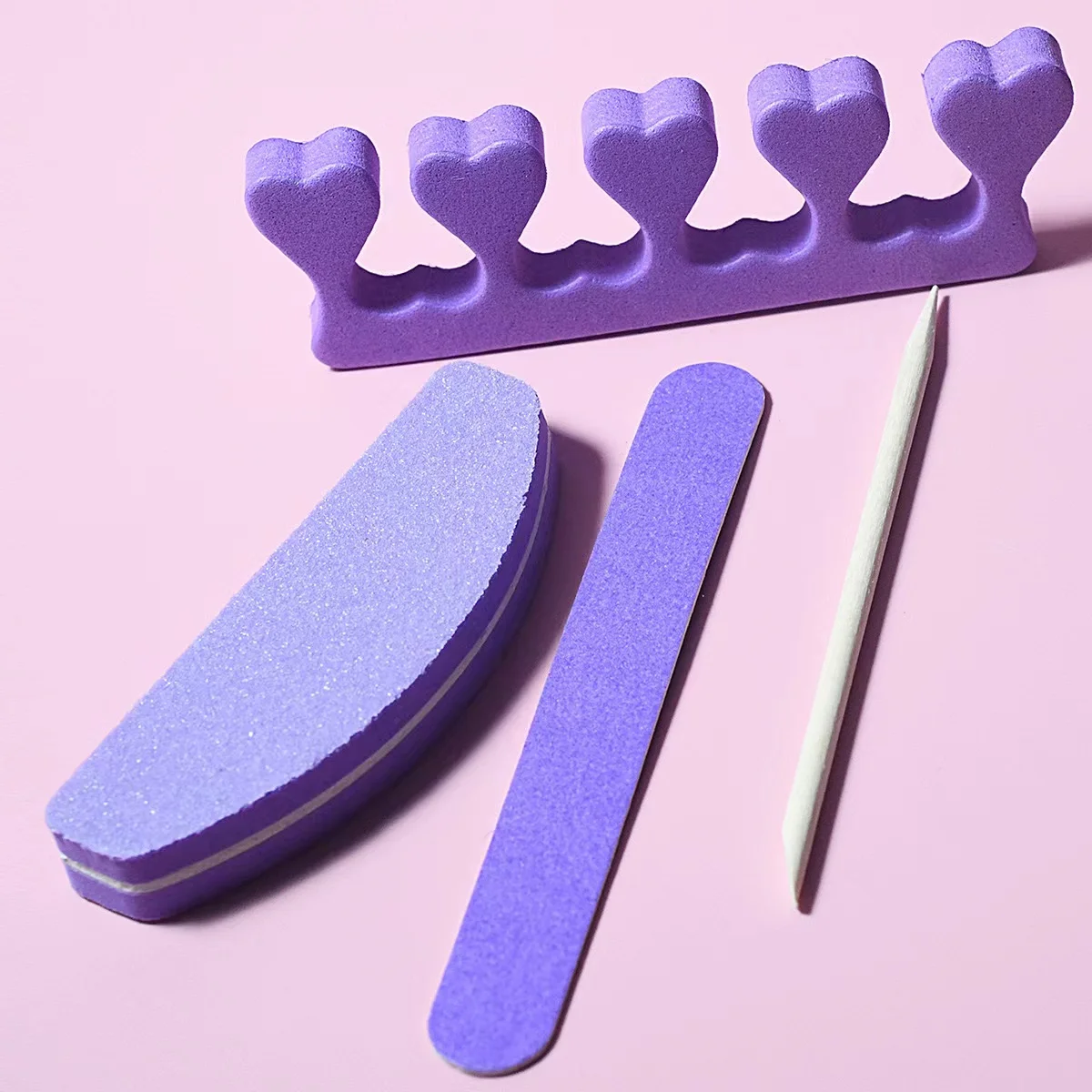 Wholesale Nail Art Purple 4 Pcs Manicure Finger Separator Wood Stick With Nail Files Set Nail Tools Set