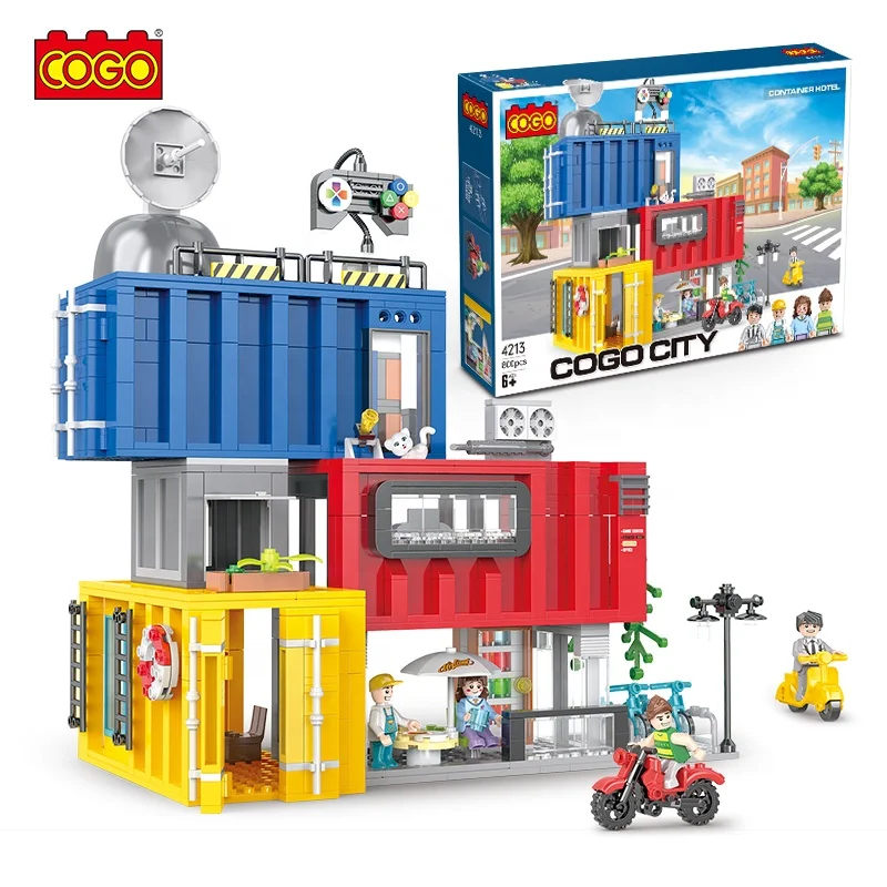 COGO New Blocks Series ABS Education Child DIY Container Hotel Bricks Toy Set Kid Constructed Plastic Build Blocks