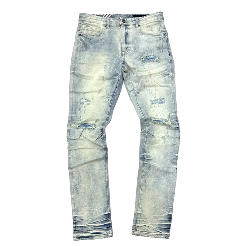 Factory Jeans Wax wrinkle Slim-fit custom print for men Buy pants Wholesale jeans for skinny men