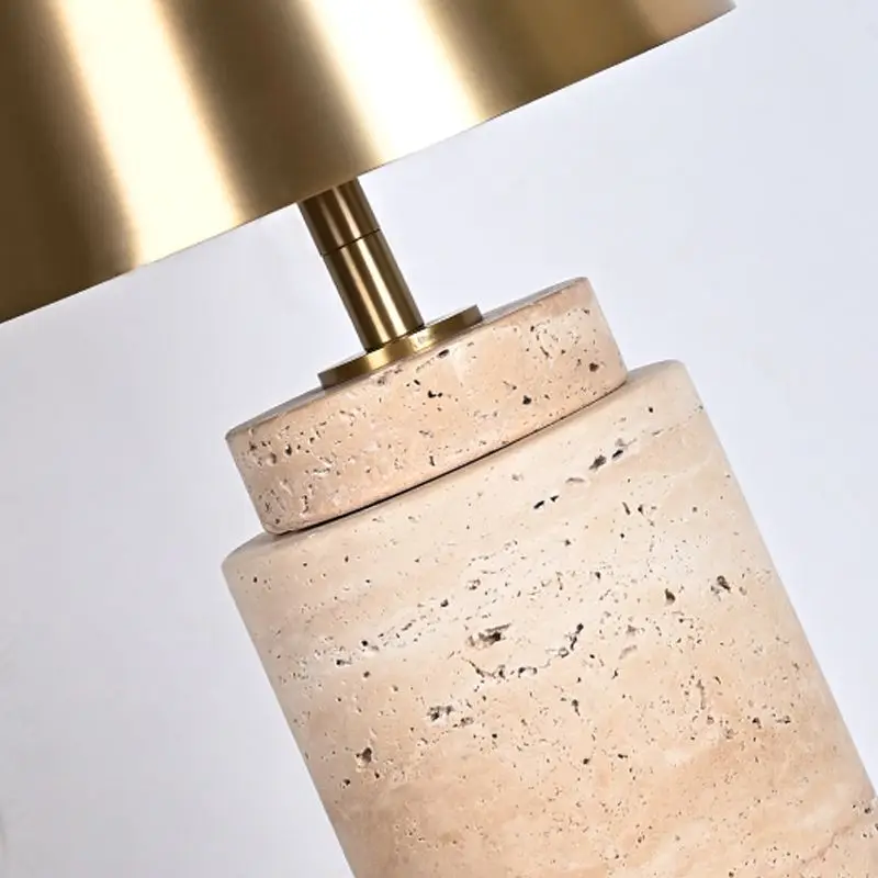 Solid Natural Travertine Stone Base Living Room Bedroom Decorative Metal Lampshade Classic Table Lamp