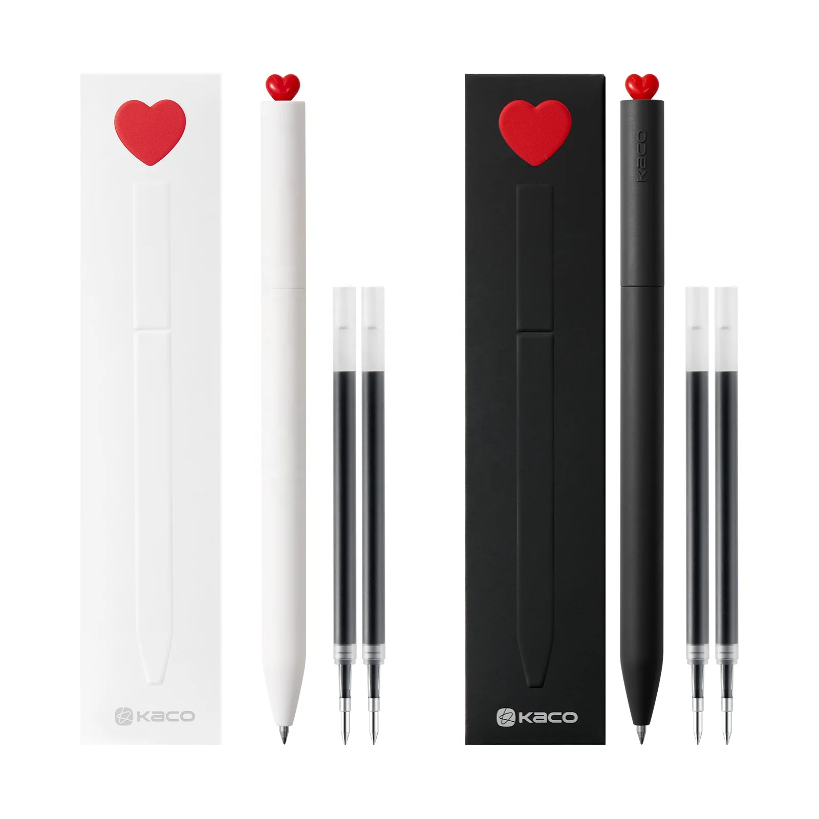 Ручки KACO с гелевыми чернилами на заказ, набор ручек с черными чернилами, 1 ручка с 2 дополнительными запасными стержнями, выдвижной многоразовый, точка 0,5 мм
