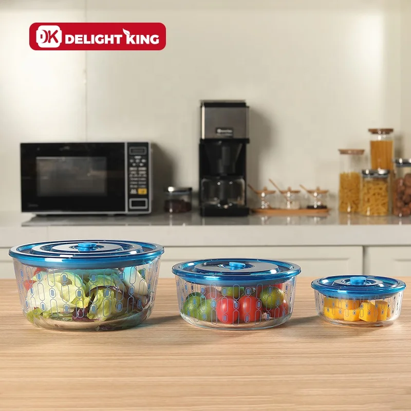 High Quality Oven Microwave Safe Glass Vacuum Container With Pump Cover Airtight Sealed Food Package Glass Storage Box