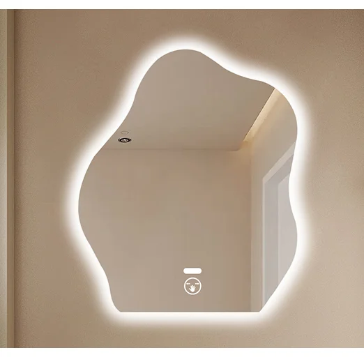 Custom Hot Selling Touch Led Light Smart Bathroom Mirror Irregular Backlit Wall Mirror  Bathroom Makeup Mirror for Hotel