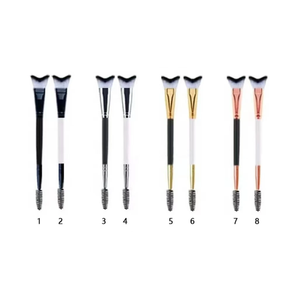 OEM metal plastic handle V shape swoop curved eyelash extension clean eye lash foam cleansing bath brush with drying stand cover