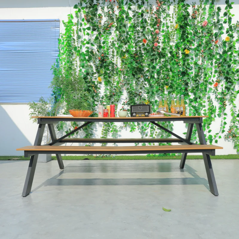 WPC Outdoor Furniture Plywood Garden Furniture Aluminum Picnic Table Set.Plastic Wood Table and Chair Park Bench