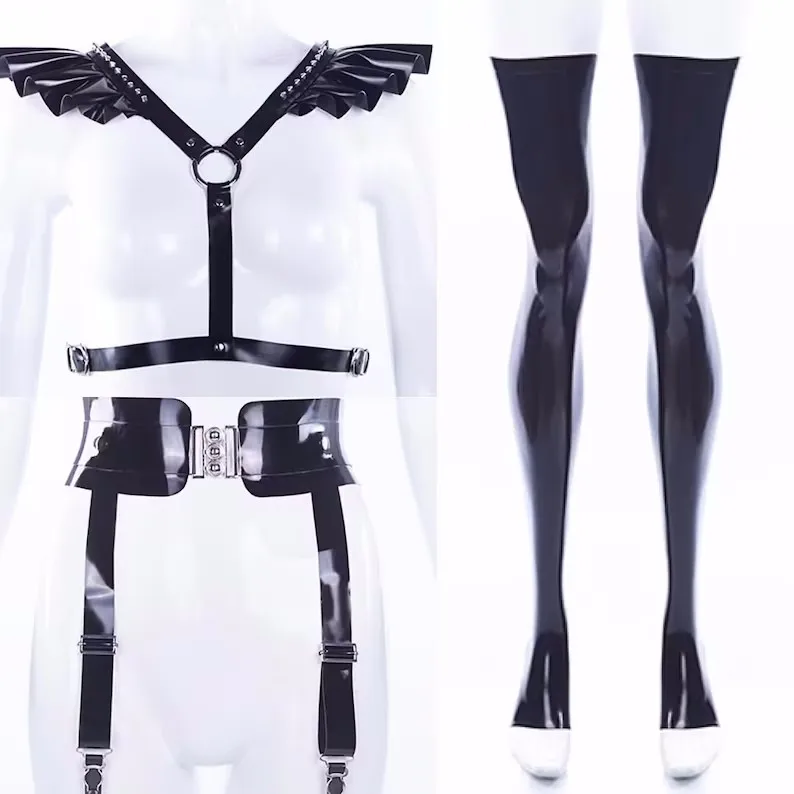 Face Entry Black  Latex Full Body Hood Catsuit 3d Breast Tight Bodysuits with Penis Sheath Anal Condom