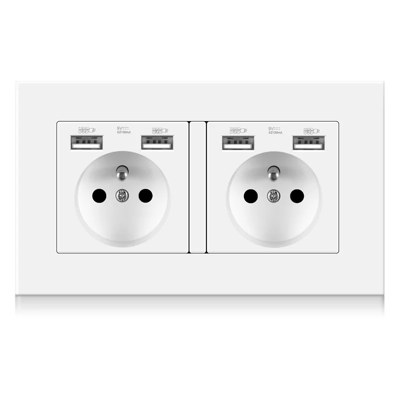 NOVSKI Factory customized AC250V, 16A PC panel French wall switch, 2 sockets and 4 USB ports