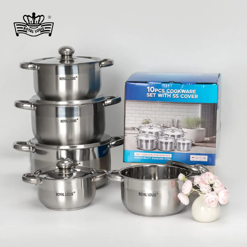 Customizable 10PCS 410 stainless steel kitchenware sets cookware with blue color box household hot selling sets cooking tools