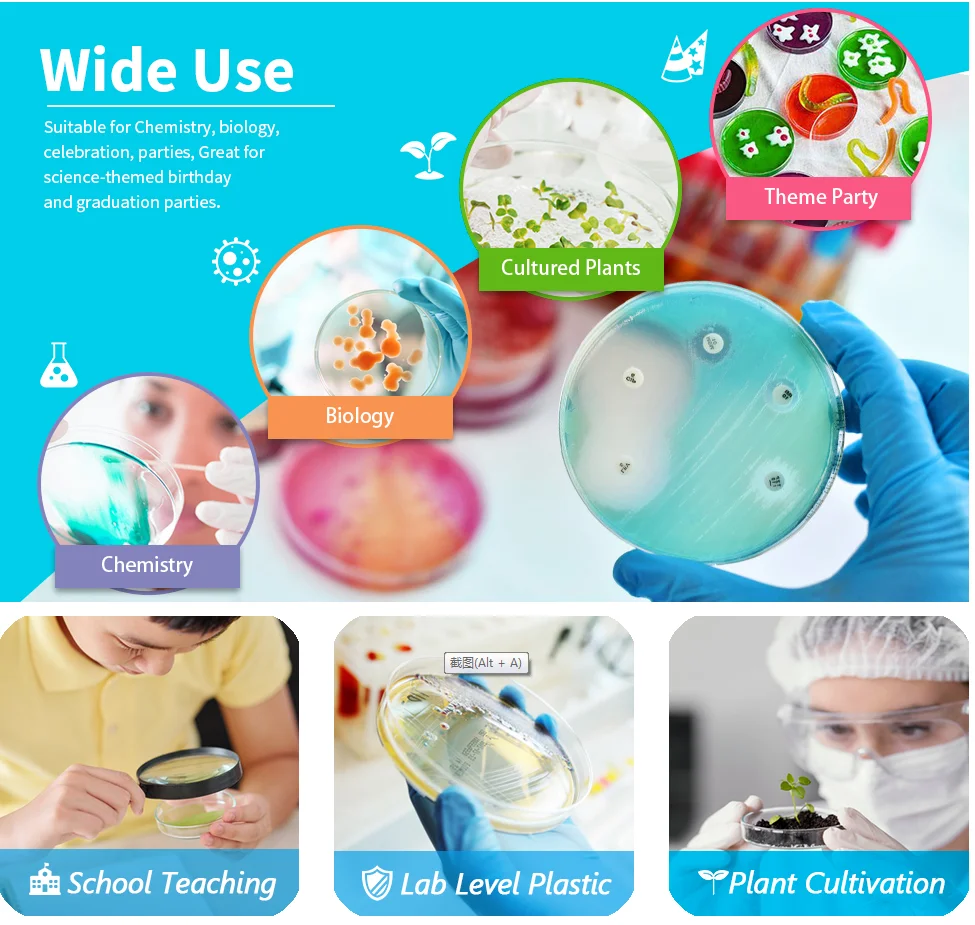 Laboratory Disposable Plastic Sterile Petri Dishes with TC Treated Surface
