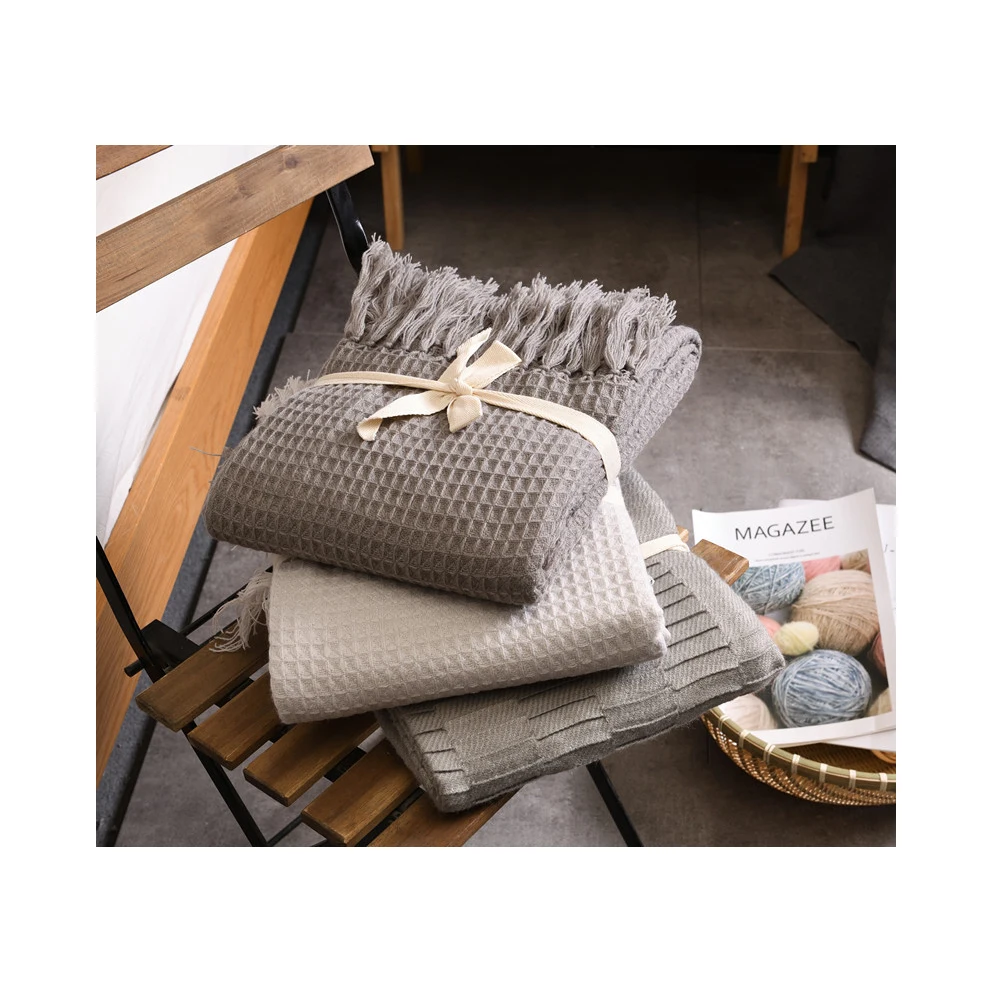 Лучшая цена, пушистое однотонное скандинавские тисненые кисточки, вафельное Вязаное детское одеяло, детское одеяло, вязаное мягкое Вязаное детское одеяло