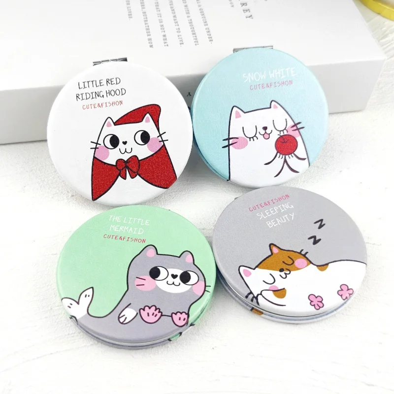 Fast delivery ! Various designs 72mm round pu leather compact mirror gifts for coworkers