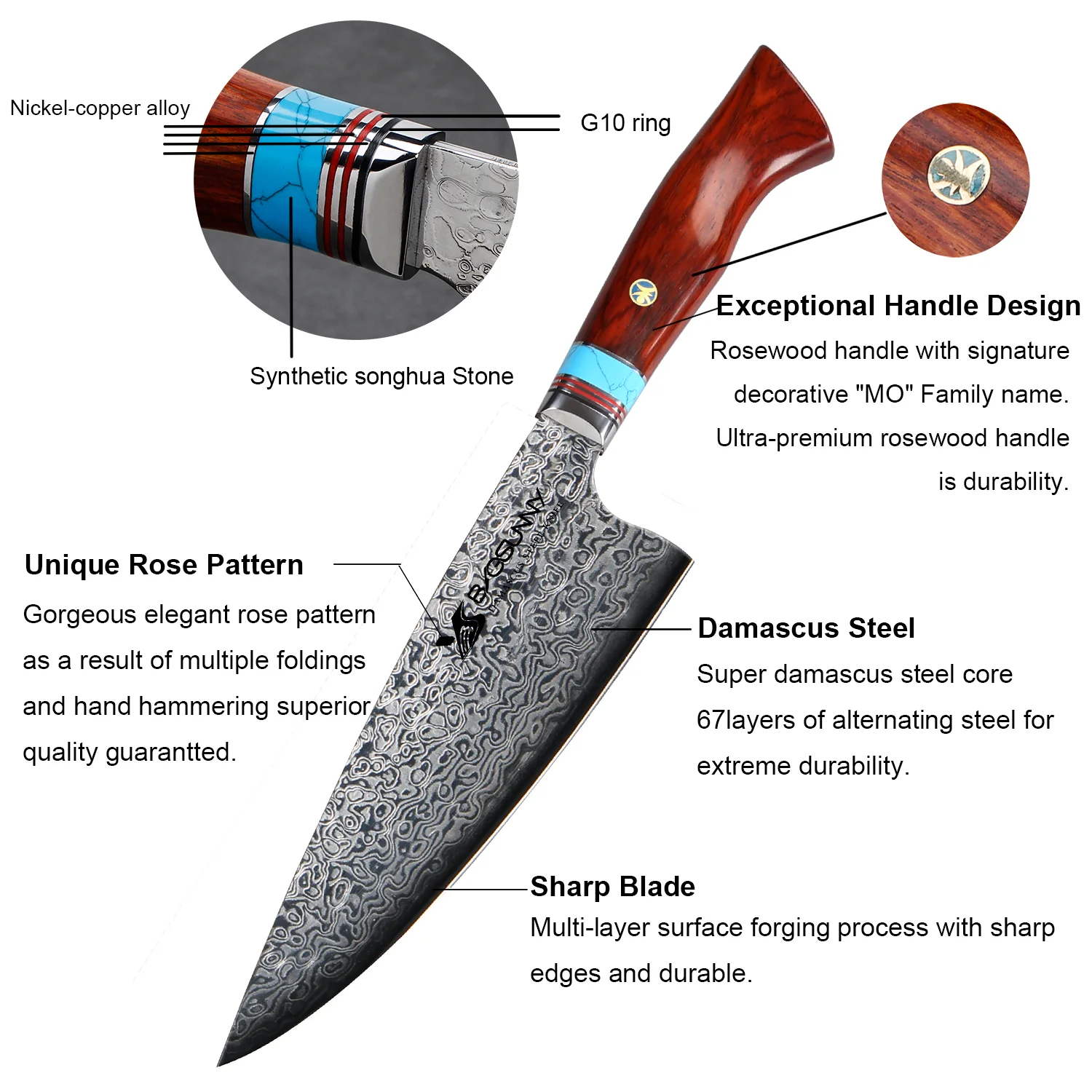 OEM New style 8.4 Inch Handmade Kitchen Knife Damascus Steel Meat Knife