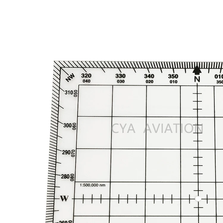 Premium resin plastic square navigation protractor with symbols & holes for flying school students map reading
