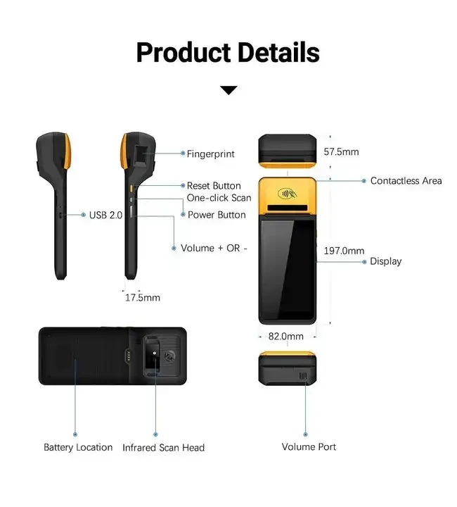 5.5/5.99 inch mobile wireless touch screen payment smart cash register handheld retail android pos systems for small business