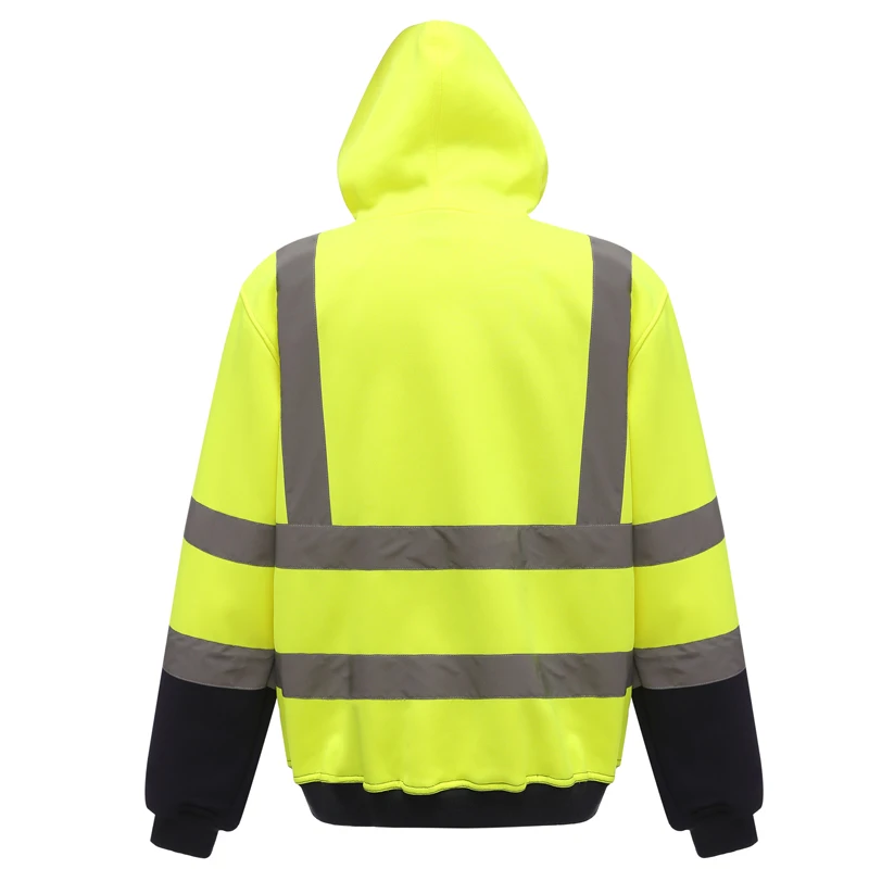 High Visibility Hoodies Reflective Pullover Sweater EN ISO 20471 ANSI Class 3 Flu Yellow Long Sleeve Safety Sweatshirt
