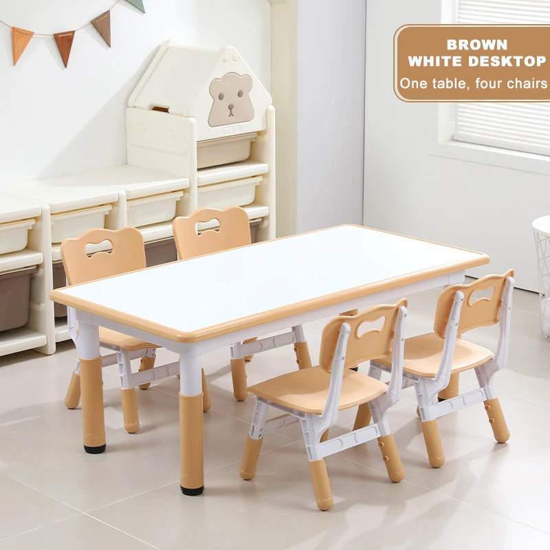 Детский регулируемый по высоте обеденный стол с 4 стульями пластиковая мебель для малышей рисования набор столов
