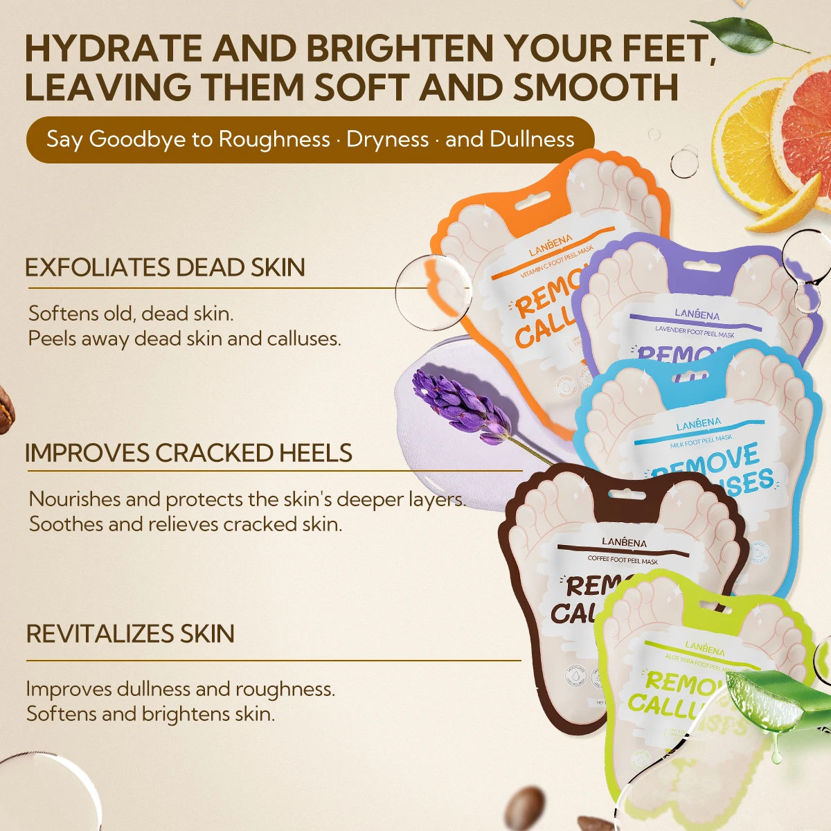 Lanbena New Private Label Moisturizer Foot Masking Sheet Exfoliating Socks Peel Skin Foot Peel Mask