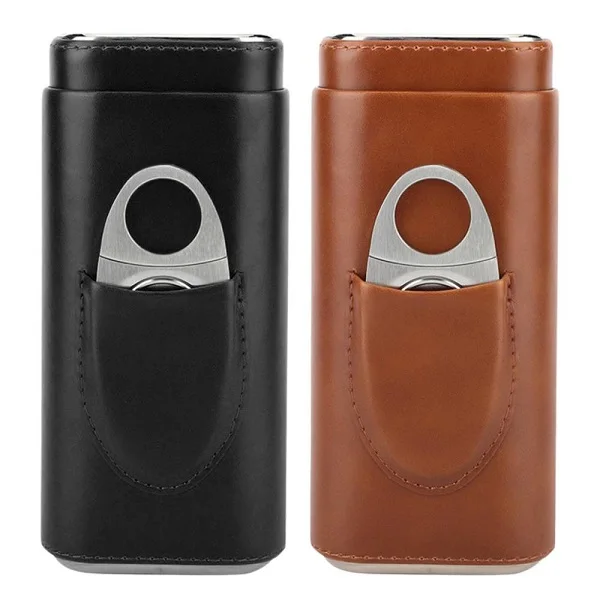 Cigars Holder Portable Leather Humidor Cedar Wooden-lined Humidor With Silver