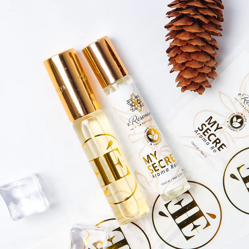Custom printing oil bottle sticker packaging perfume bottle labels private label perfume waterproof stickers for roller bottles
