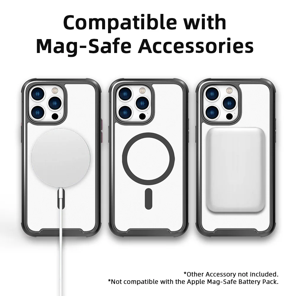 Wholesale For iPhone 13 14 Pro Max Luxury Wireless Charging Magnetic Back Cover Black Aluminum Frame Protective Phone Case