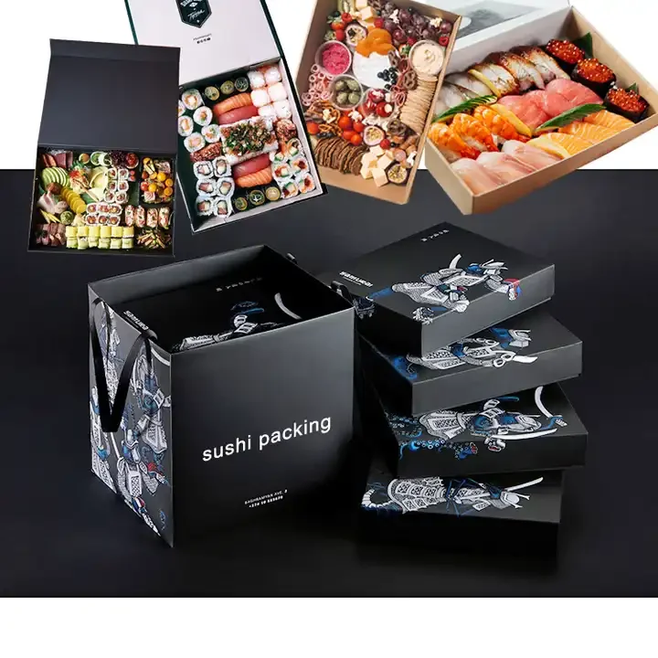 GMI Customized Logo Printing Restaurant Takeout Togo Food Grade Fast Food Packaging Container Paper Box Sushi Takeaway Box