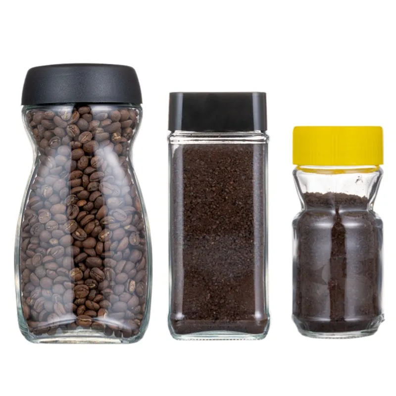 Wholesale Empty Glass Packaging Containers 200ml 400ml 800ml Plastic Screw Lid Glass Jars for 50g 100g 200g Instant Coffee