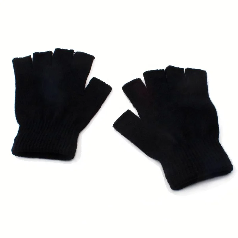 Unisex Half Finger Gloves Winter Stretchy Knit Fingerless Typing Gloves for Women