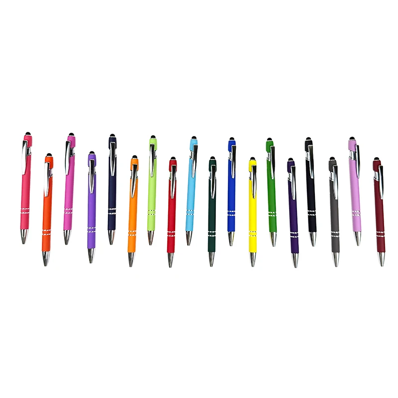 Promotional Custom Logo Ballpoint Cheap Aluminum Business Aluminum Soft Rubber Touch Screen Mobile Phone 0.5 mm Writing Width