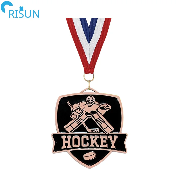 Bespoke 3D Enamel Field Ice Ball Hockey Player Competition Medals Medallion With Ribbon Lanyard Custom Hockey Medal