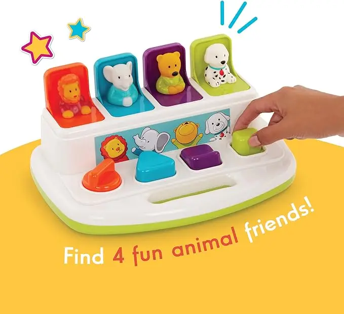 Pop-up toy with buttons and colours - Colour-coded animal toys - Suitable for children, toddlers, babies - 18+ months