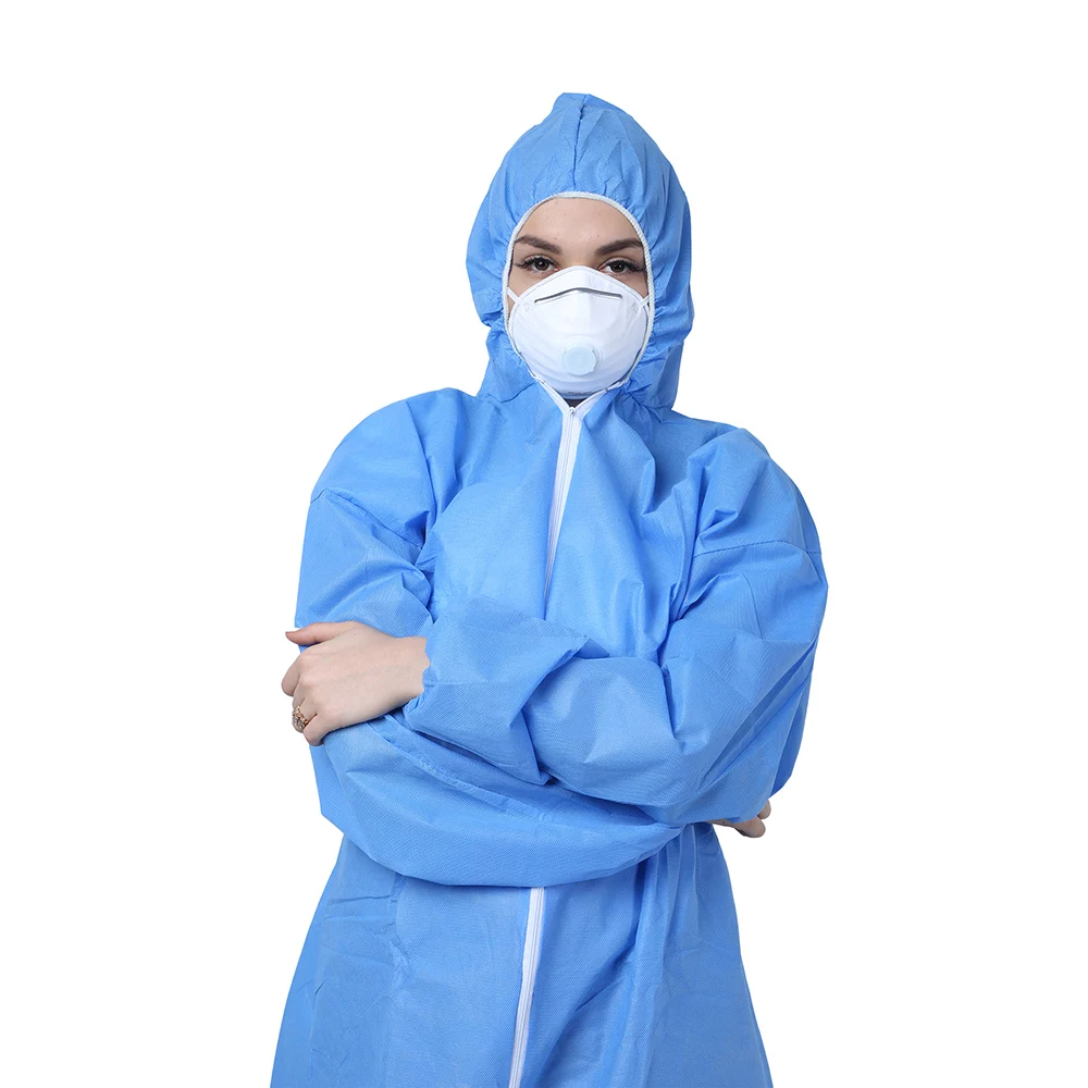 CE ISO disposable coverall hazmat suit 40G SMS Coverall Single Collar No Elastic On Waist overalls