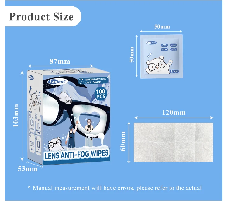 RTS American Warehouse Wet Wipes For Glasses Cleaning Eco-friendly Lens Anti-fog Cleaning Wipes 100Pcs/Box