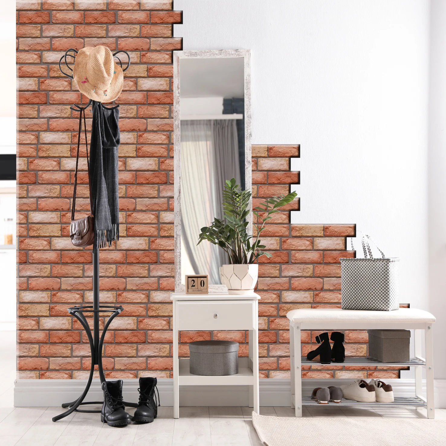 Newly pvc foam brick stickers art wall paper 3d brick wallpaper home decoration 30*30cm three-dimensional concave living room