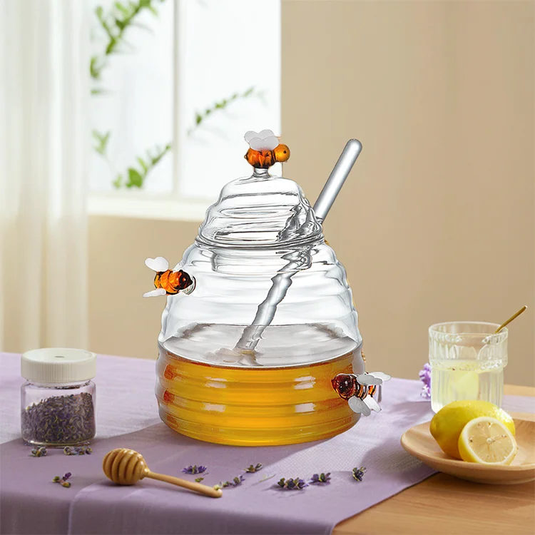 New Top Selling Sellers Kitchen Food Honey Candy Tea Coffee Bar Glass Storage Jar Bottles Jars Container  with Lid Glass Handle