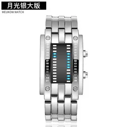 Fashion Creative Sport Watch Men Stainless Steel Strap LED Display Watches Binary Digital Watch reloj hombre
