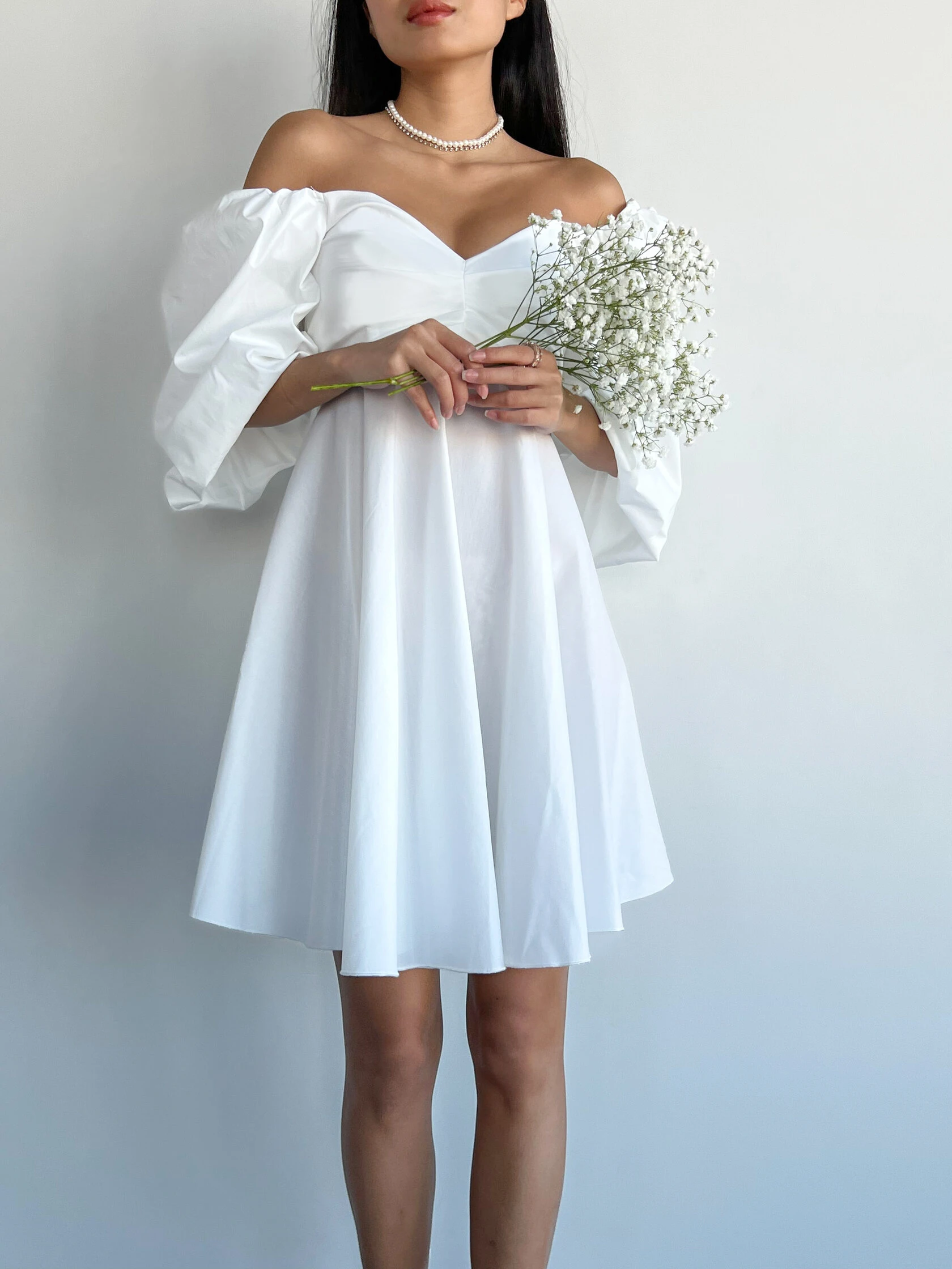 OOTN 2022 Lady Women Elegant Pleated Casual Party Prom Dresses Puff Sleeve Square Neck A-Line Mini Dress Summer Sexy White Dress