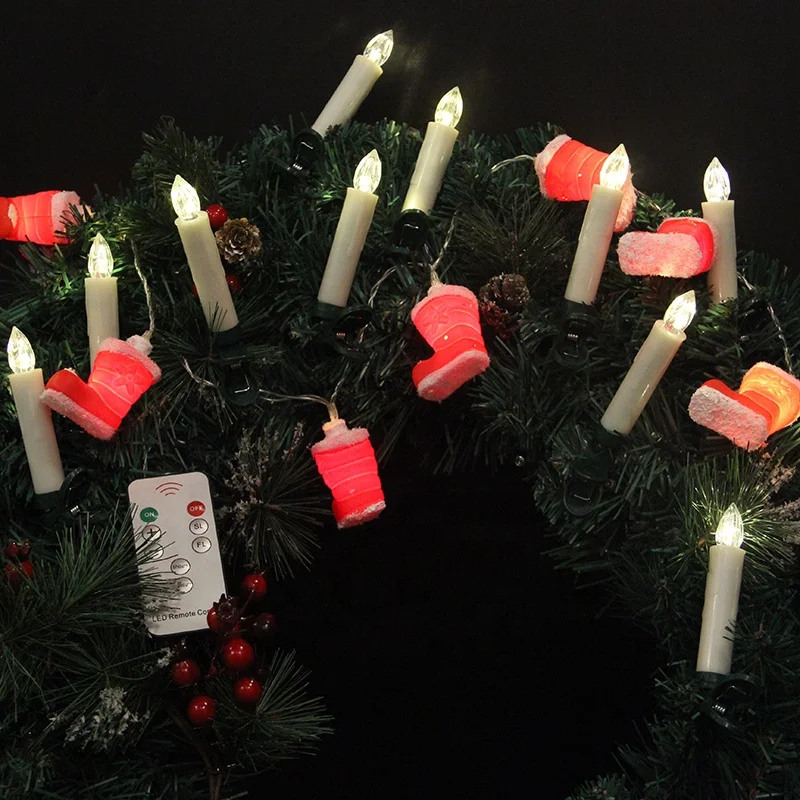 Set of 10 Remote Control Plastic witchcraft Christmas Tree Decorative White LED Taper Light Candles 10 Pieces with Clip